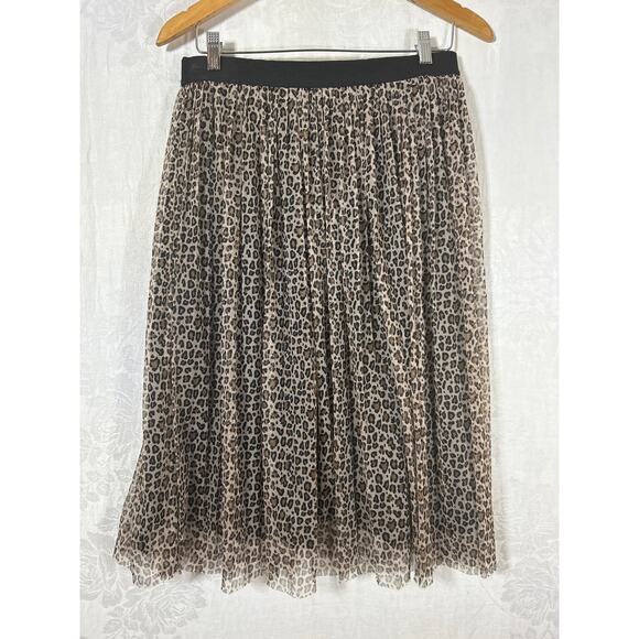 A New Day Midi Skirt Medium Brown Cheetah Print Sheer Lined Pull On - Picture 8 of 10